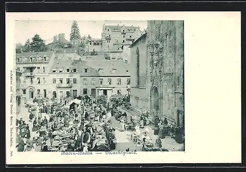 AK Baden-Baden, Fröhliches Treiben auf dem Marktplatz