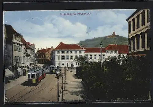 AK Durlach, Strassenbahn in der Hauptstrasse