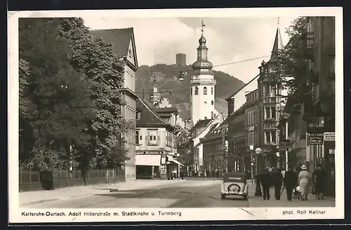 AK Karlsruhe-Durlach, Stadtkirche und Turmberg