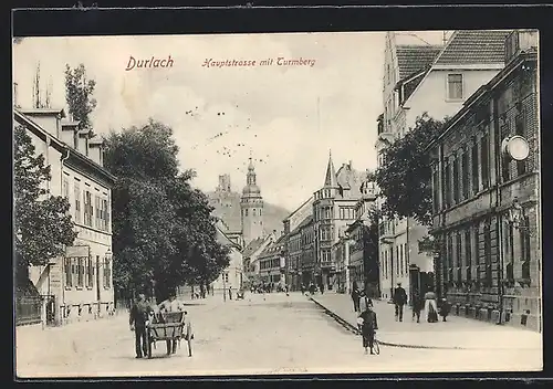 AK Durlach, Hauptstrasse mit Turmberg