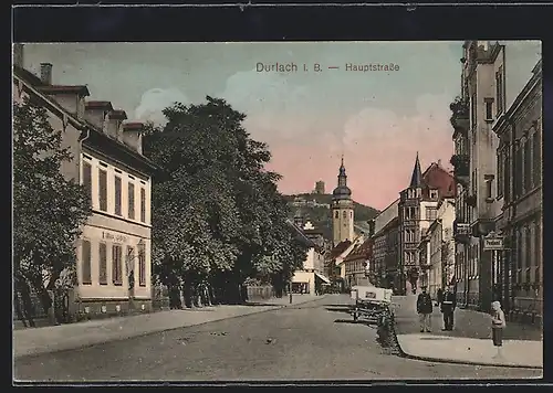 AK Durlach i. B., Hauptstrasse mit Postamt
