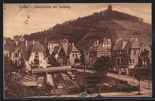 AK Durlach, Uhlandstrasse mit Turmberg