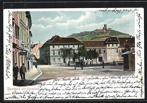 AK Durlach, Marktplatz mit Blick zum Turmberg