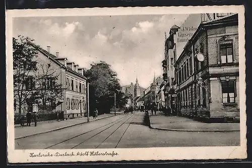 AK Karlsruhe-Durlach, Gasthaus und Postamt in der strasse