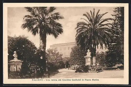 AK Palermo, Una veduta del Giardino Garibaldi in Piazza Marina