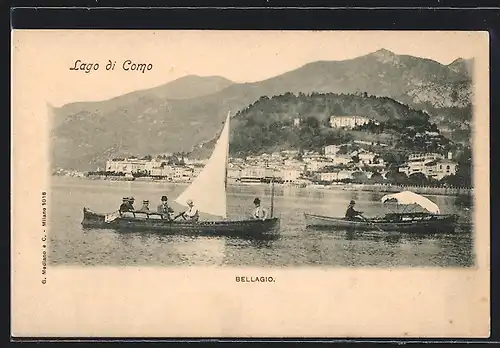 AK Bellagio, Lago di Como, Ortsansicht mit Segelbooten