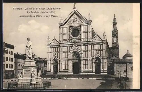 AK Firenze, Chiesa di S. Croce, La facciata & Monumento a Dante