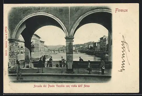 AK Firenze, Blick von der Ponte Vecchio auf den Arno