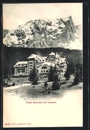 AK Karersee, Hotel Karersee mit Latemar