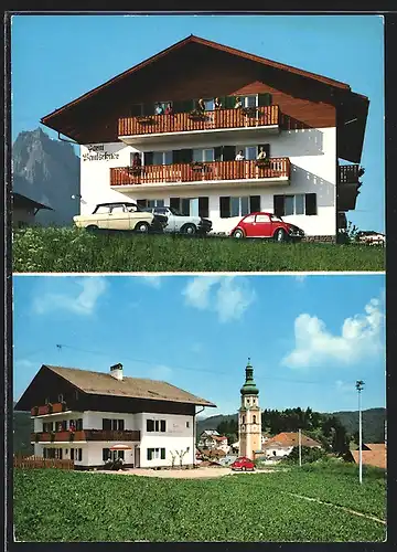 AK Kastelruth /Prov. Bozen, Hotel Garni Lantschner am Fusse der Seiser Alm, Seitenansicht