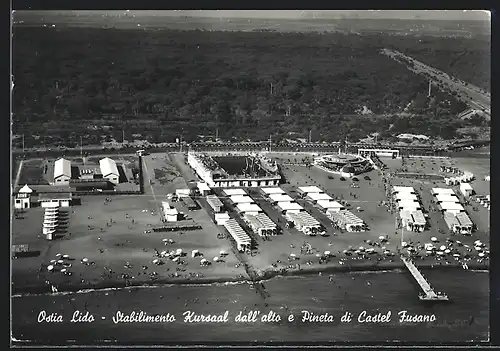 AK Ostia Lido, Stabilimento Kursaal dall`alto e Pineta di Castel Fusano