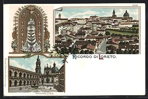 Lithographie Loreto, Ortsansicht, Chiesa della S. Casa