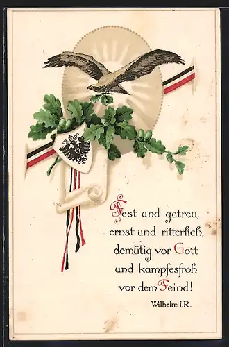 AK Band des Deutschen Reichs mit Adler und Wappen, Spruch Fest und getreu...