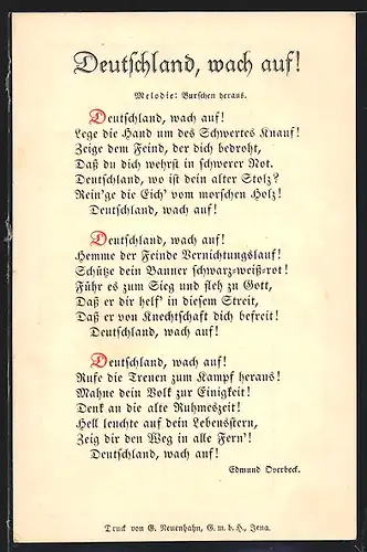 AK Lied und Gedicht Deutschland, wach auf!