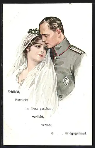 AK Kriegsgetraut, Soldat mit Frau bei der Hochzeit, Soldatenliebe