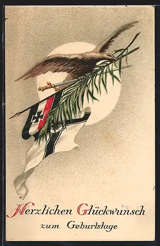 AK Reichsadler mit deutschen Fahnen und Palmwedel