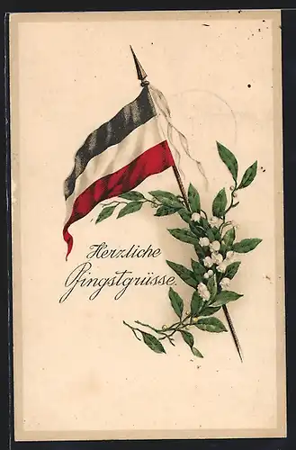 AK Fahne des Deutschen Reichs mit Maiglöckchen und Lorbeer