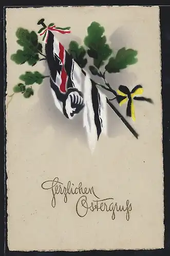 AK Reichskriegsflagge mit Eichenlaub und Schleife Österreich-Ungarns