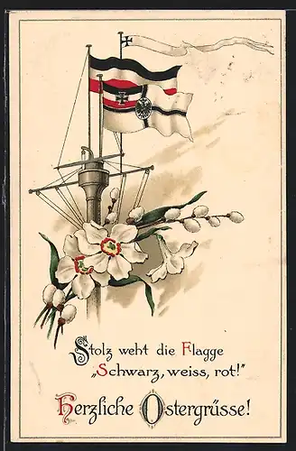 AK Deutsche Fahnen am Mast eines Schiffes