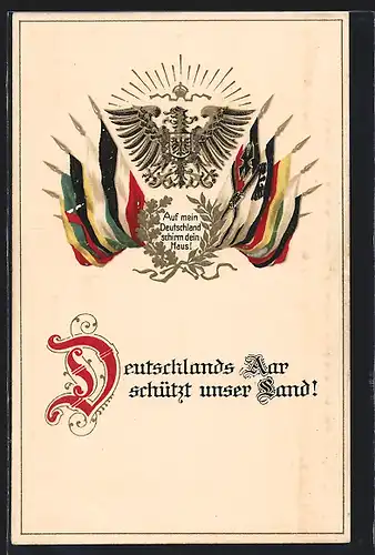 AK Reichsadler mit Fahnen der deutschen Länder