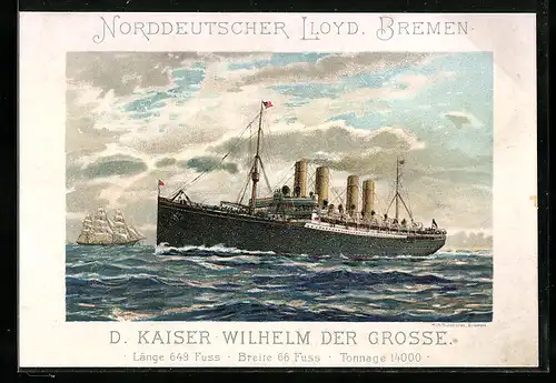 Künstler-AK Passagierschiff Kaiswer Wilhelm der Grosse, Nordd. Lloyd Bremen