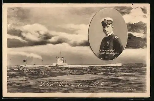 AK SM U-Boot U9, Portrait vom Kommandant Kapitän Weddigen