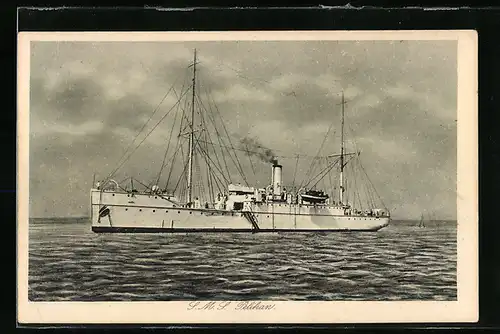 AK Kriegsschiff SMS Pelikan auf See