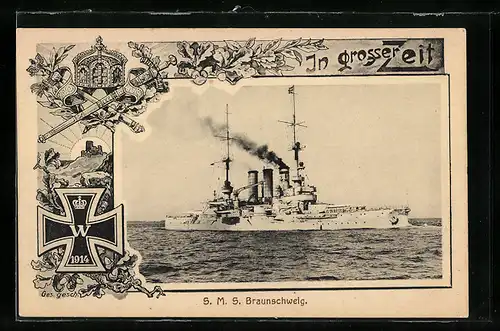 AK Kriegsschiff SMS Braunschweig in Fahrt