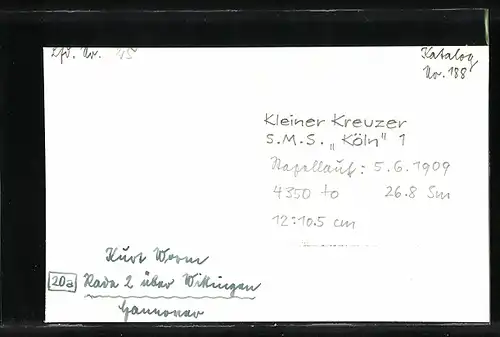 AK Kleiner Kreuzer SMS Köln, Stapellauf 1909