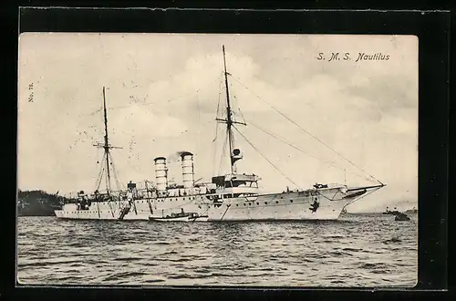 AK Kriegsschiff SMS Nautilus liegt vor Anker
