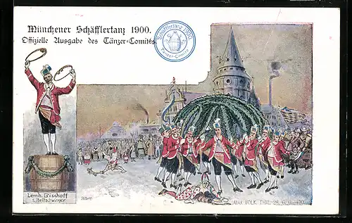 Lithographie München, Münchener Schäfflertanz 1900