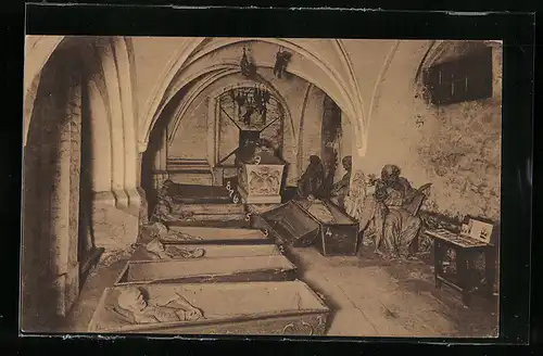 AK Bremen, Dom, Blick in den Bleikeller, Skelette in den Särgen