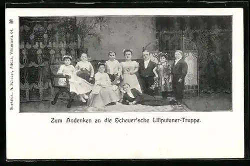 AK Zum Andenken an die Scheuer`sche Liliputaner-Truppe