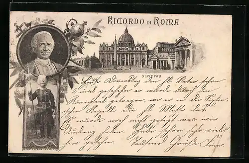 AK Porträt von Papst Leo XIII., Basilika S. Pietro, Vatikanwache