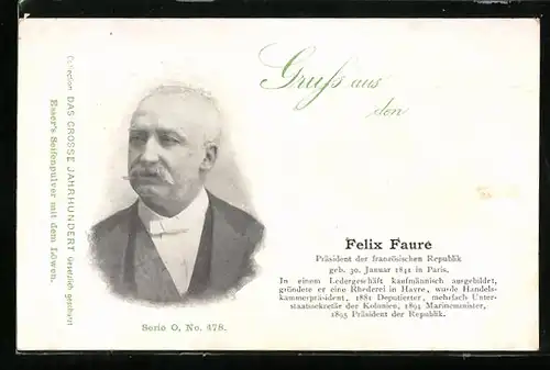AK Felxis Faure, französischer Präsident, Porträt