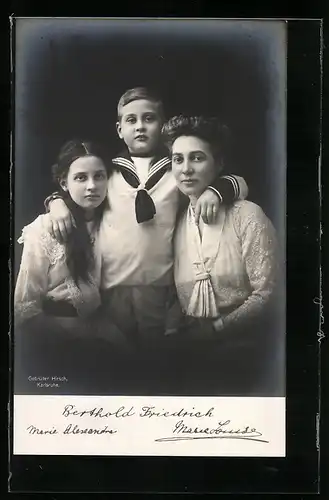 AK Berthold Friedrich von Baden mit Marie Alexandra und Marie Louise von Baden
