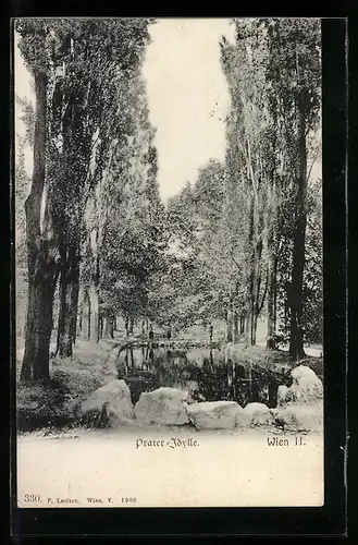 AK Wien, Wiener Prater-Idylle mit Wasserpartie