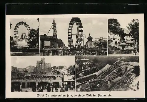 AK Partien vom Wiener Prater, Riesenrad und Hochschaubahn