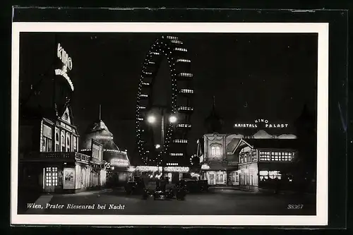 AK Wien, Prater Riesenrad bei Nacht