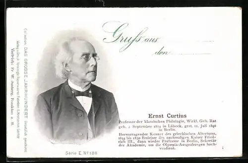 AK Serie: Das grosse Jahrhundert, Porträt von Ernst Curtius