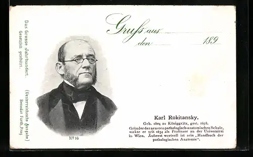 AK Karl Rokitansky, Portrait des Pathologen