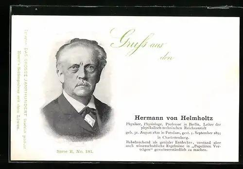 Lithographie Portrait des Physikers Hermann von helmholtz