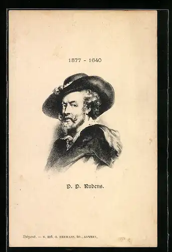 AK P. P. Rubens mit gezwirbelten Schnurrbart und Hut