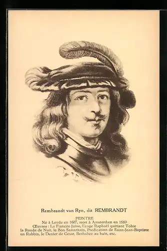 AK Rembrandt van Ryn, Bildnis des Malers mit Hut