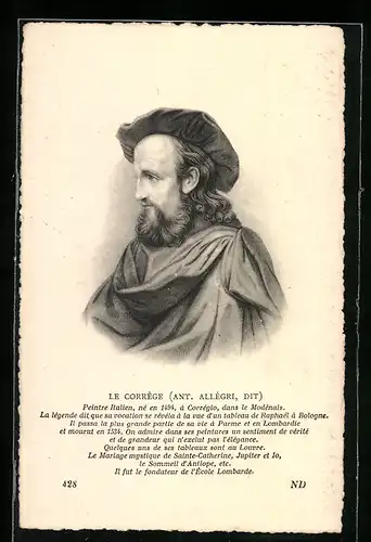 AK Le Corrège, Maler mit Hut im Profil