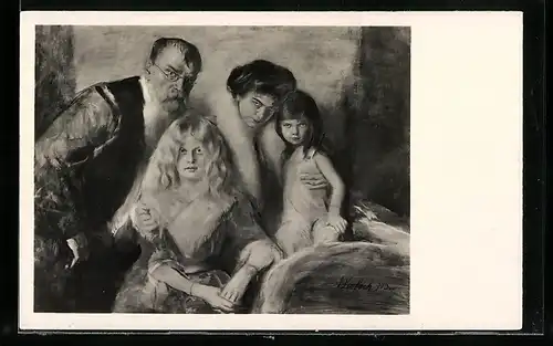 AK Franz von Lenbach, Der Künstler mit seiner Familie