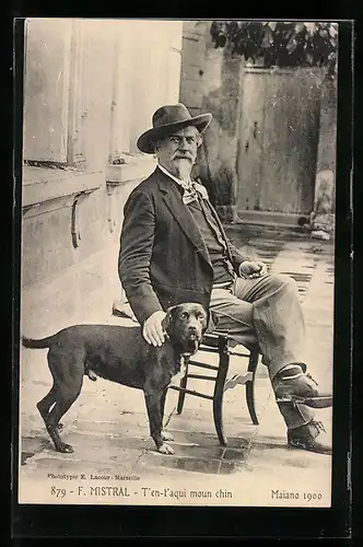 AK F. Mistral, T`en-t`aqui moun chin, Mistral mit seinem Hund