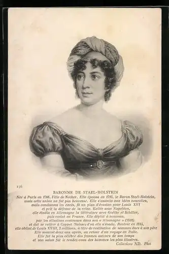 AK Baronne de Stael-Holstein mit Kopfbedeckung