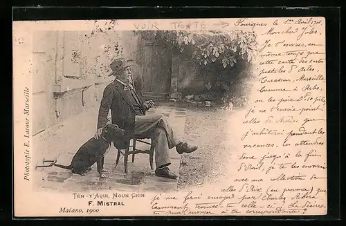 AK F. Mistral mit seinem Hund im Garten