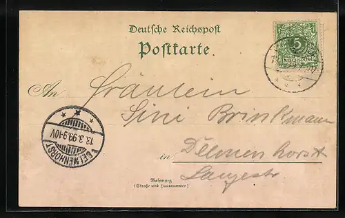 Lithographie Ohmstede, Gasthaus Ohmsteder Krug, Bahnhof und Haslinde`s Bierbrauerei